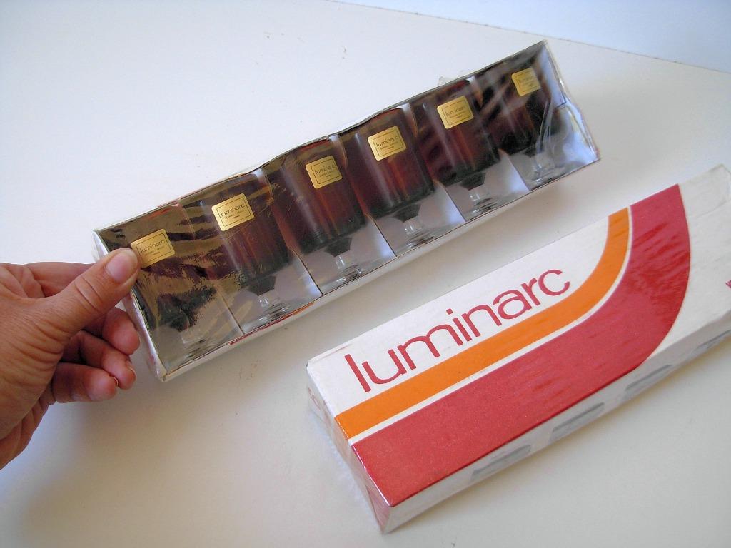 Vintage - 6 Bordeaux borrelglaasjes van Luminarc, Antiek en Kunst, Verzenden