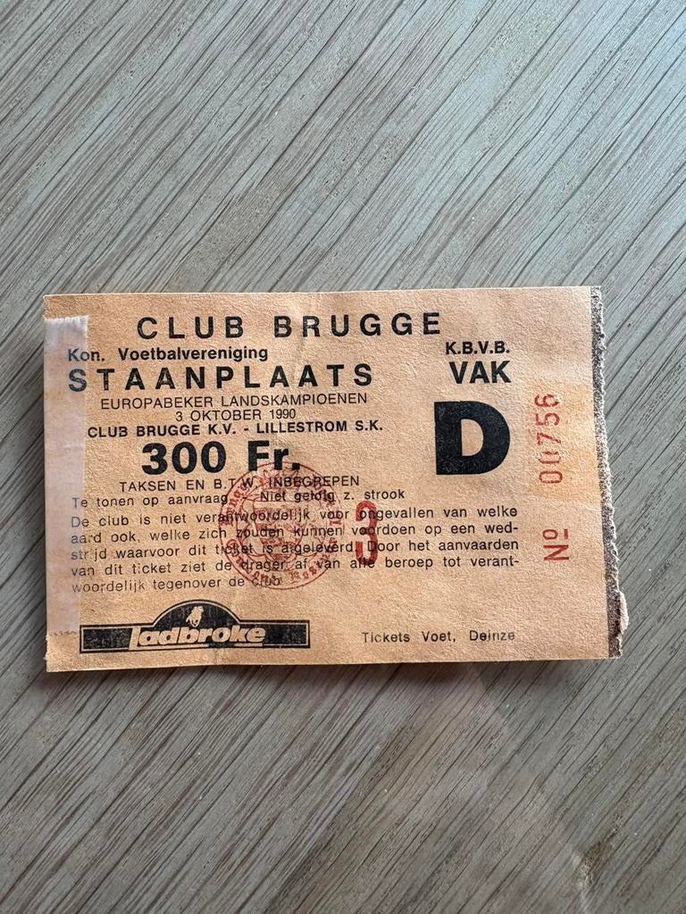 Ticket Club Brugge - Lillestrom SK - 3/10/1990, Ophalen, Gebruikt, Overige typen