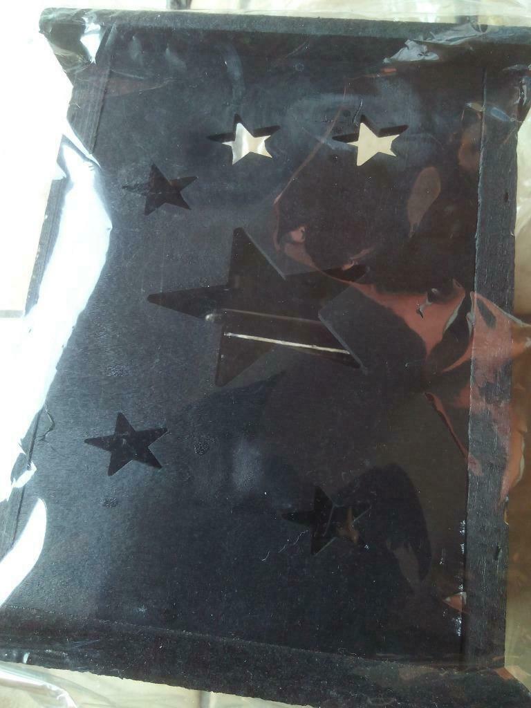 Lanterne de jardin en bois noir avec étoiles avec pot en ver, Enlèvement ou Envoi, Neuf