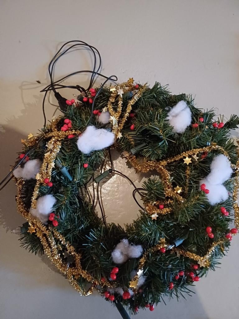 Kerstkrans met witte lichtjes, Ophalen of Verzenden, Zo goed als nieuw