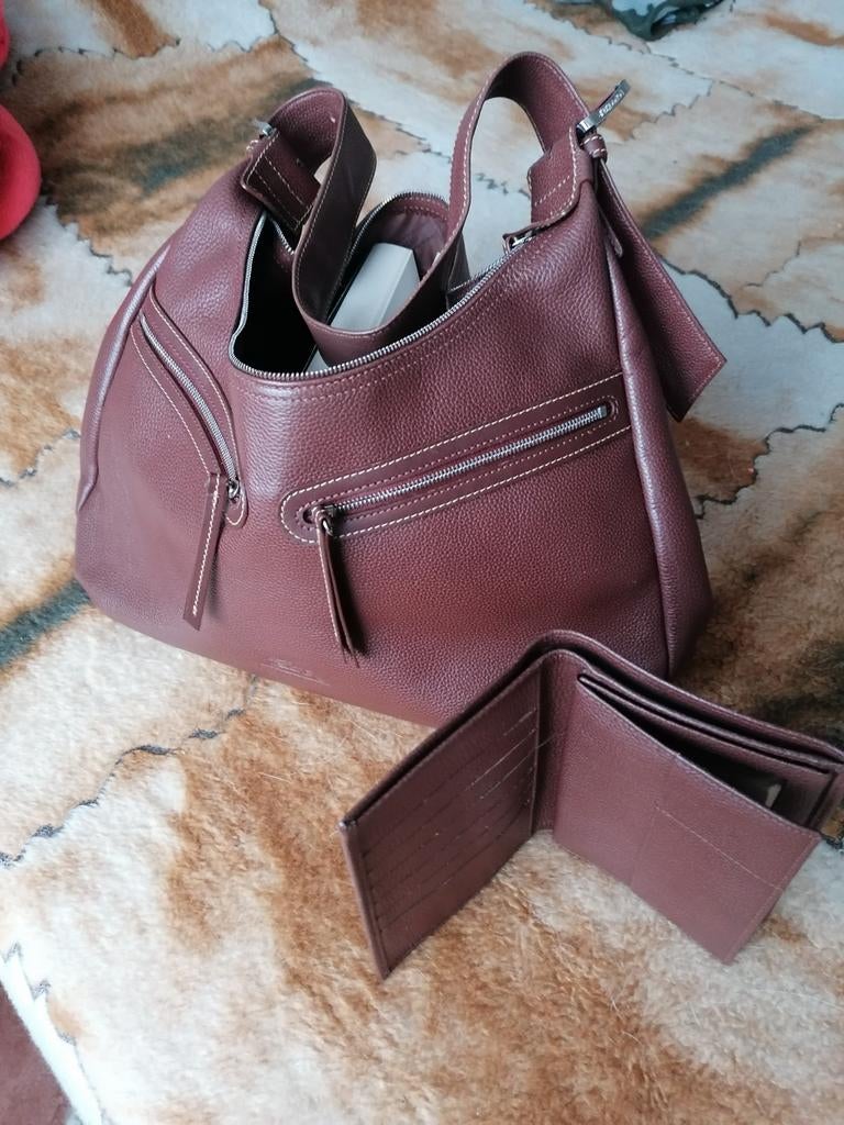 Sac à main et portefeuille marron de la marque Longchamp., Enlèvement ou Envoi, Comme neuf