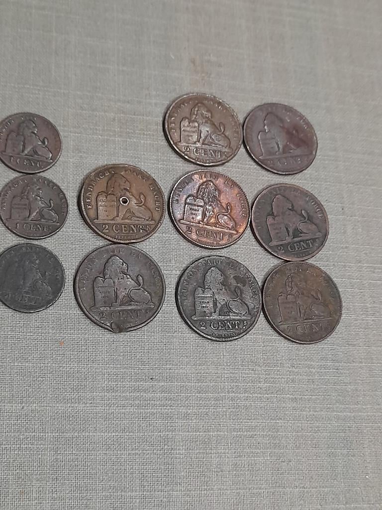 Pièces (11) belges de1& 2 centimes  Leopold I, Enlèvement ou Envoi