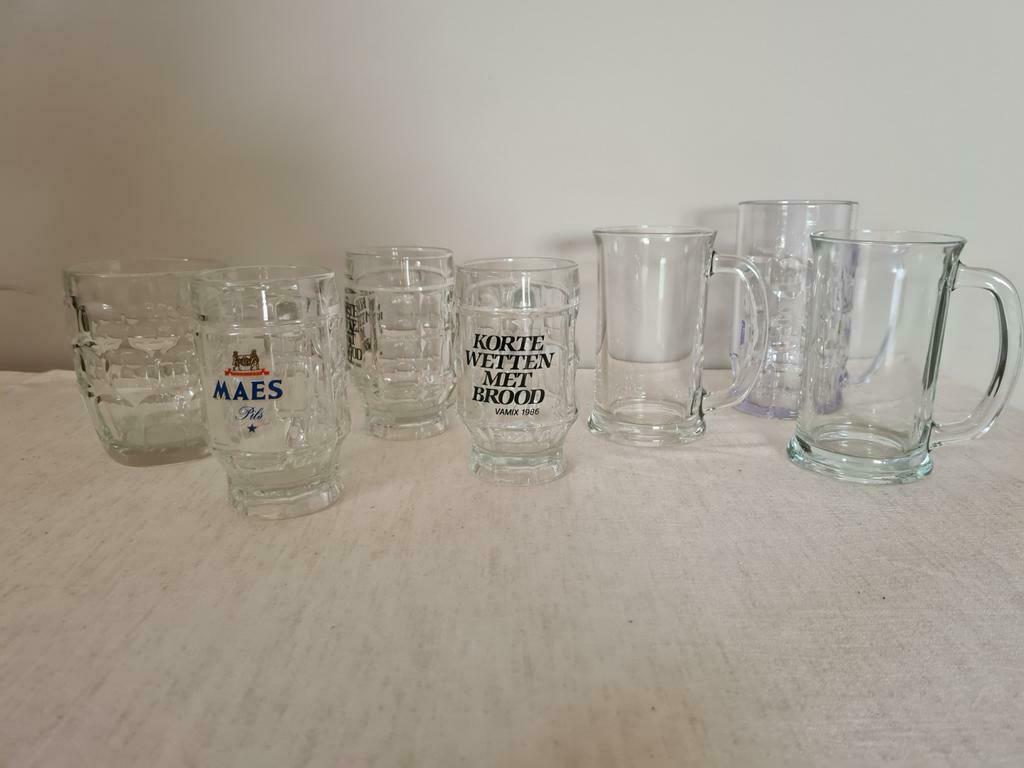6 bierpullen, bierglazen met handgreep, Verzamelen, Glas en Drinkglazen, Nieuw, Bierglas, Ophalen of Verzenden