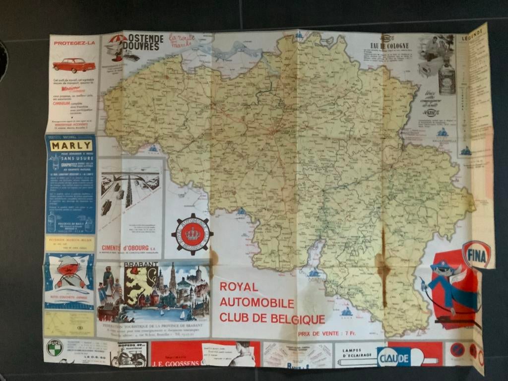 Carte routière finlandaise de la Belgique vers 1960, Livres, Enlèvement ou Envoi, Belgique