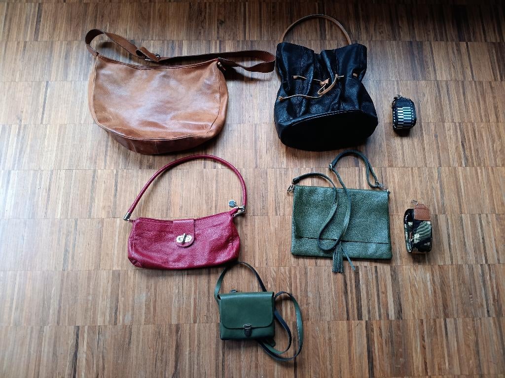 Set van 5 echt lederen handtassen, Ophalen of Verzenden, Zo goed als nieuw, Overige kleuren, Handtas