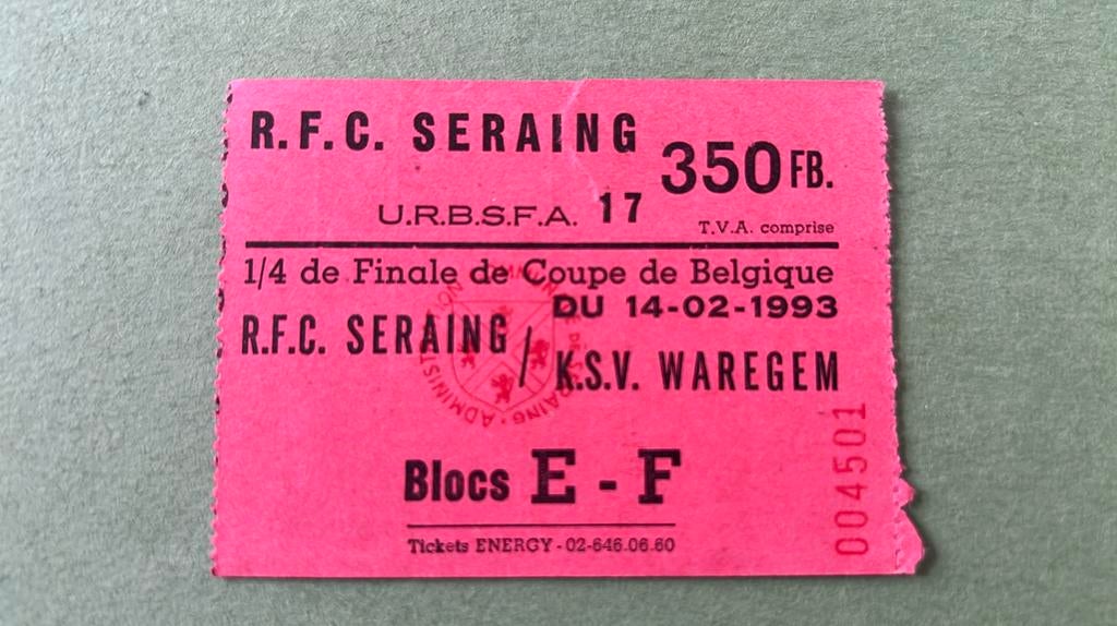 Ticket RFC Seraing - KSV Waregem 1993 Beker van België, Verzenden, Gebruikt, Overige typen