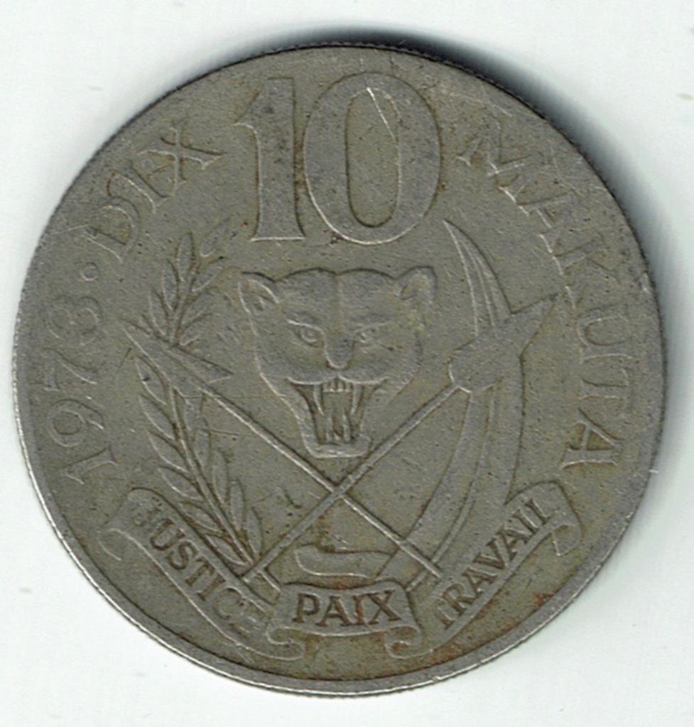 10 Makuta 1973 Zaïre, Postzegels en Munten, Munten | Afrika, Verzenden, Overige landen, Losse munt