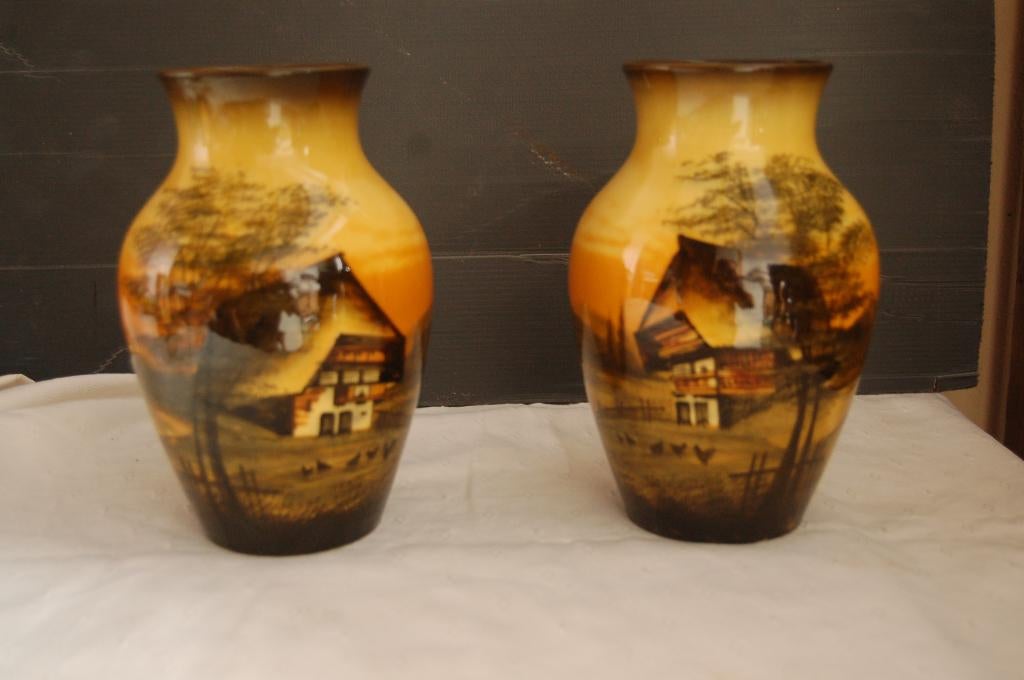 Koppel majolica vazen Schramberg keramiek 1930 perfect staat, Ophalen of Verzenden