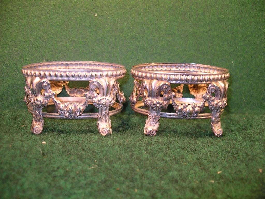 PAIRE MONTURES SALIERES ARGENT MASSIF 19e POINCON POIGNARD, Antiquités & Art, Enlèvement ou Envoi, Argent