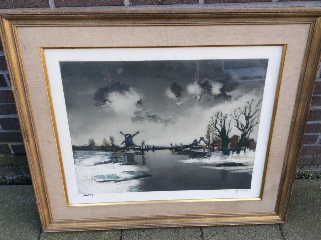 Albert SAVERYS (1886-1964) Latemse Molen sneeuw landschap, Ophalen of Verzenden
