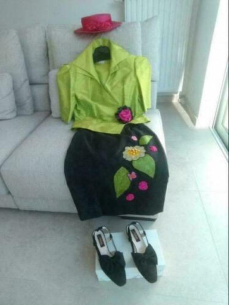 Ensemble REMBO made in Belgium, Kleding | Dames, Trouwkleding en Trouwaccessoires, Zo goed als nieuw, Schoenen, Groen