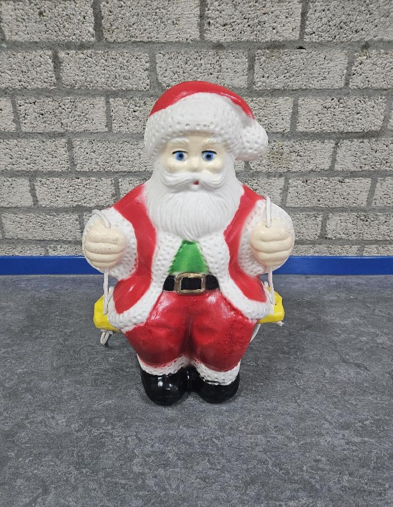 Vintage lichtgevende, hangende Kerstman op schommel - 49cm, Ophalen of Verzenden, Gebruikt