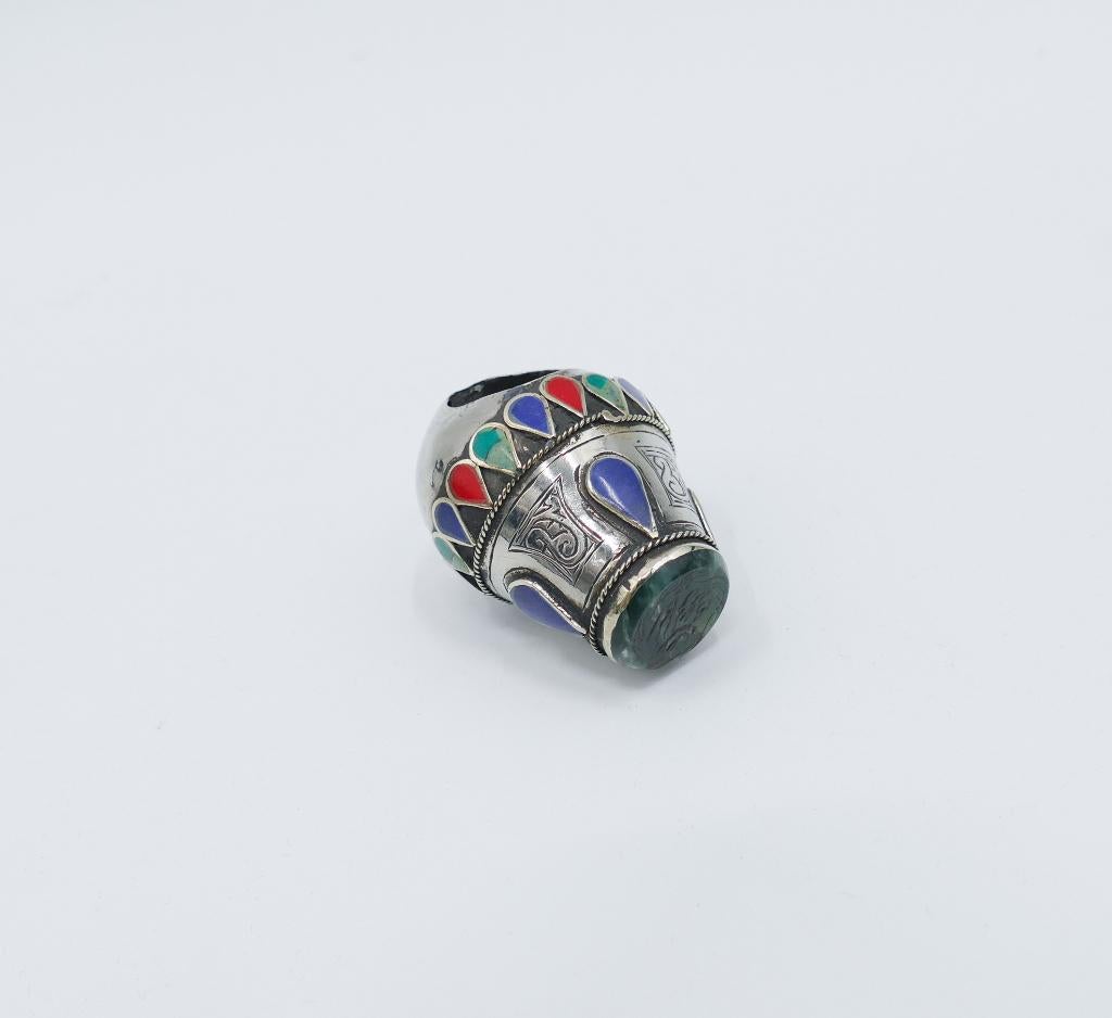 Afghaanse Zilveren en Emaille Zegelring, Antiek en Kunst, Verzenden, Zilver