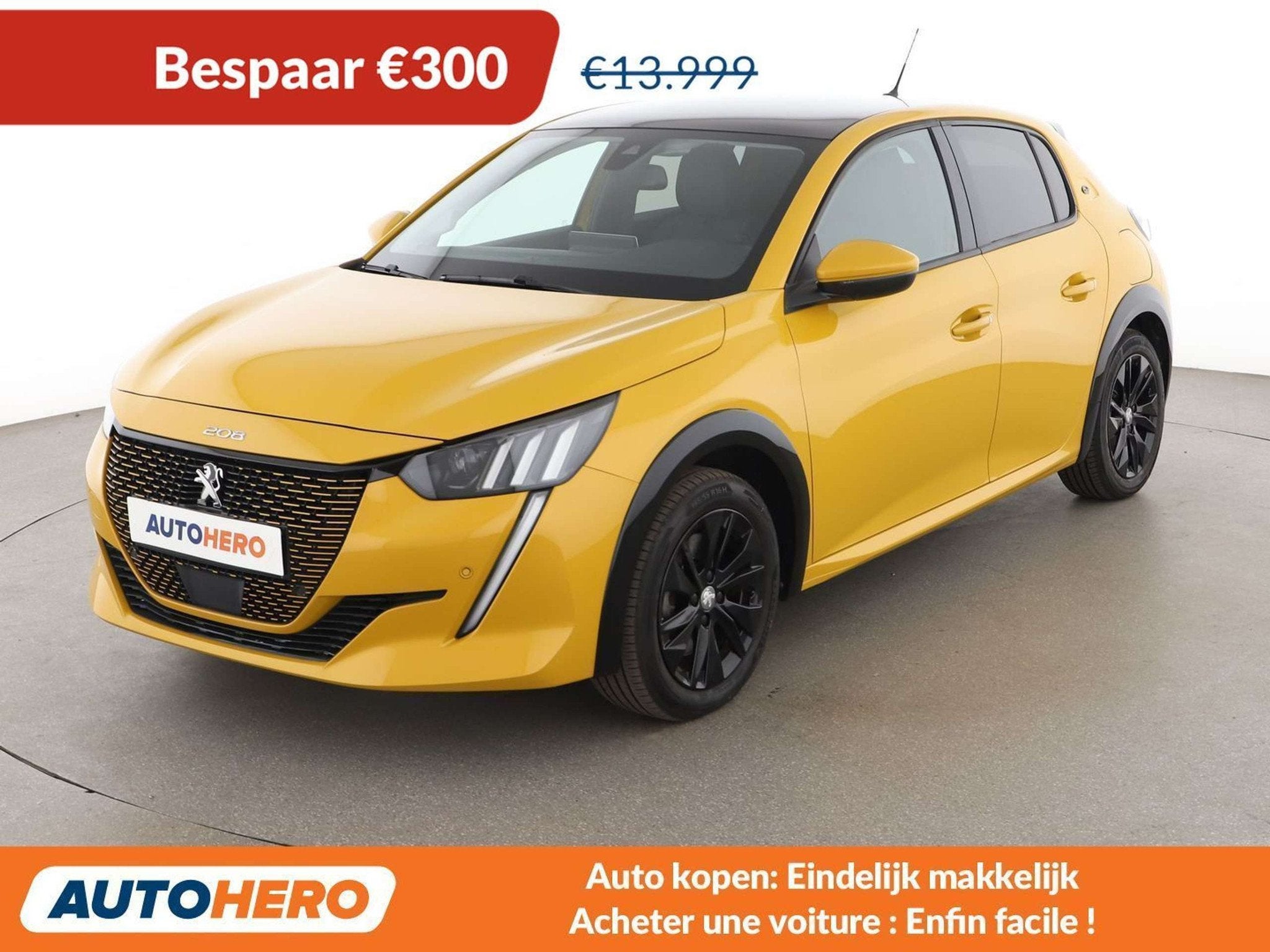 Peugeot e-208 electric drive 100 kW e Active (bj 2020), Auto's, Stof, Zwart, 136 pk, Geel