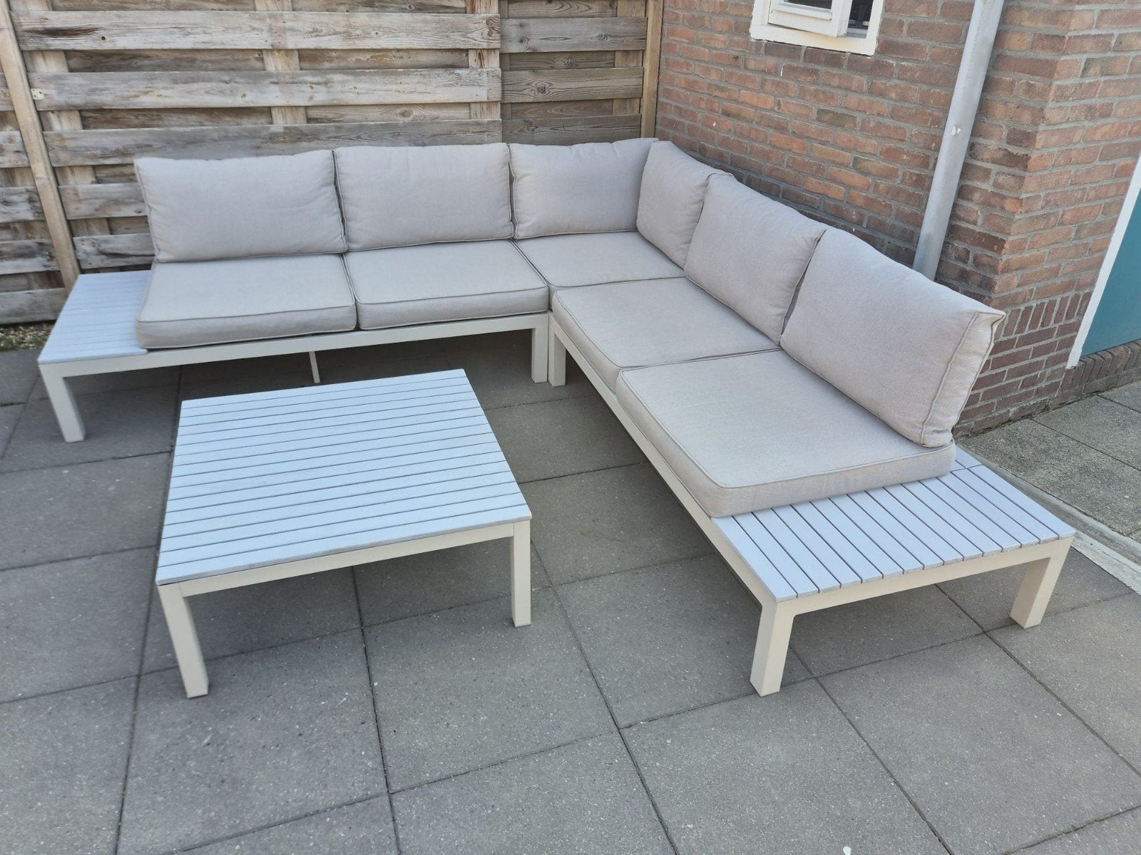 Aluminium/Hout Loungeset 246 x 246 cm (bezorging mogelijk), Tuin en Terras, 5 zitplaatsen, Bank, Aluminium, Ophalen of Verzenden