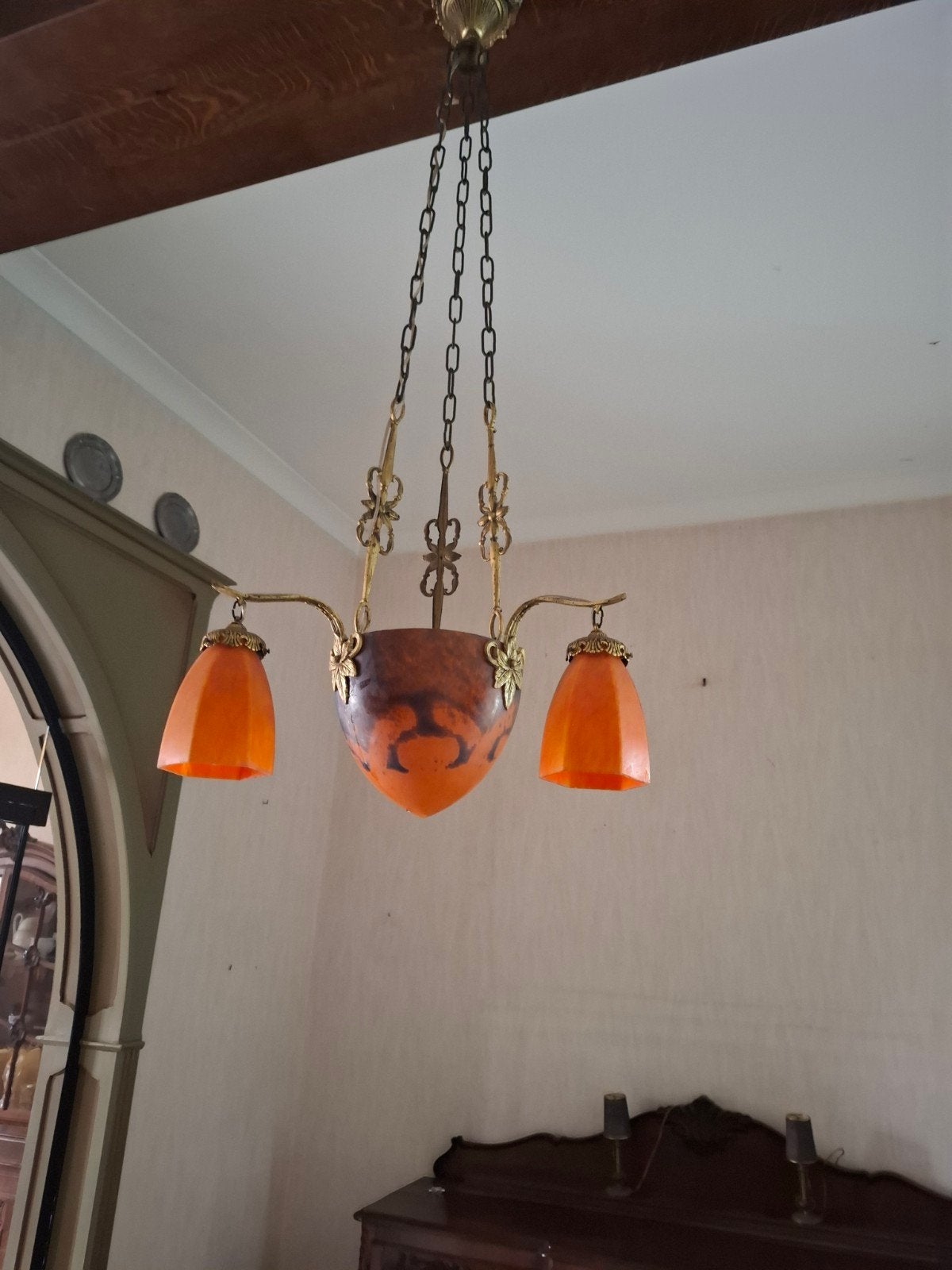 Luster oranje glas  heel oud, Huis en Inrichting, Ophalen, Glas