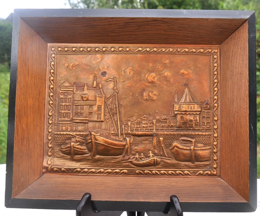 cadre dinanderie tour bois décor portuaire, Maison & Meubles, Autres styles, Enlèvement ou Envoi, Métal, Tableau