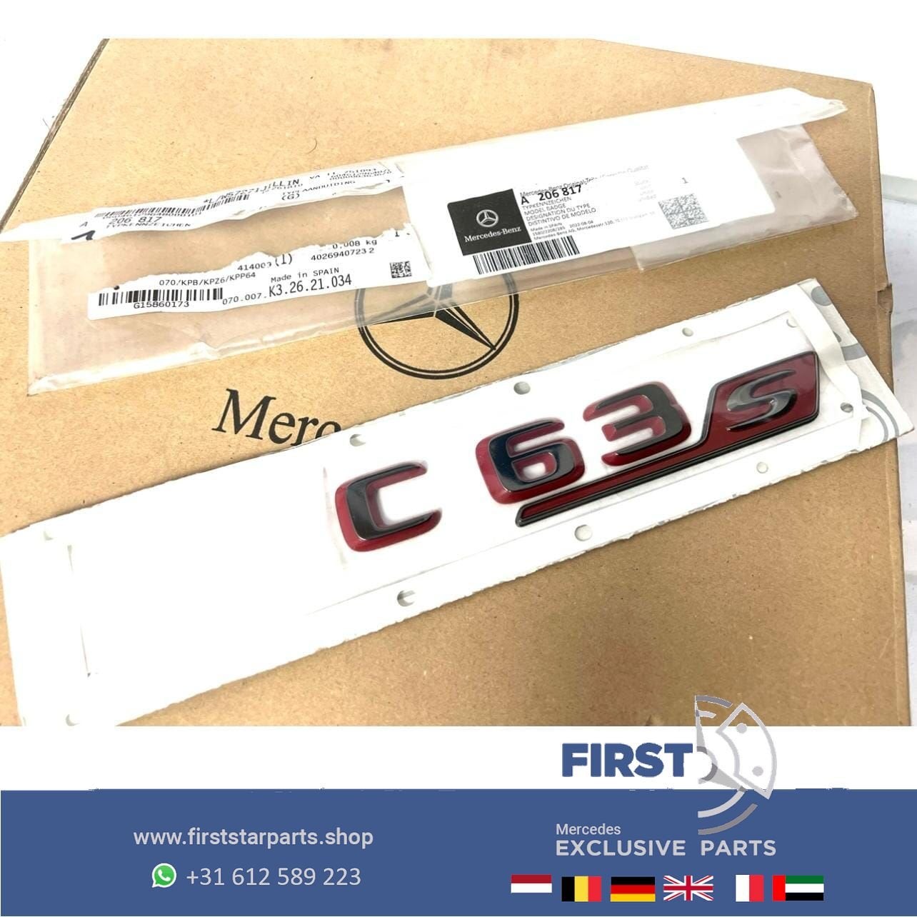 W206 C63 C63s LETTERS AMG E PERFORMANCE LOGO ZWART / ROOD EM, Arrière, Utilisé, -, -