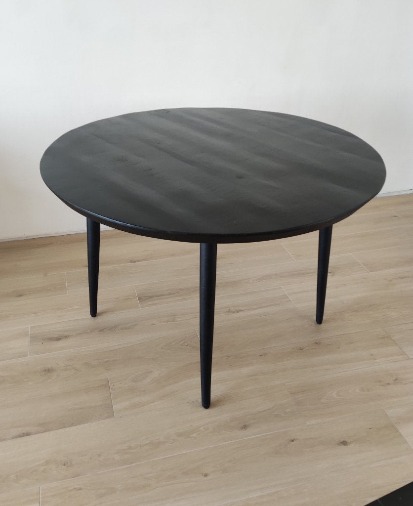 Nieuwe ronde eettafel uit zwart Mangohout /Nieuwprijs 369, Huis en Inrichting, Ophalen, Rond, Nieuw, Vier personen