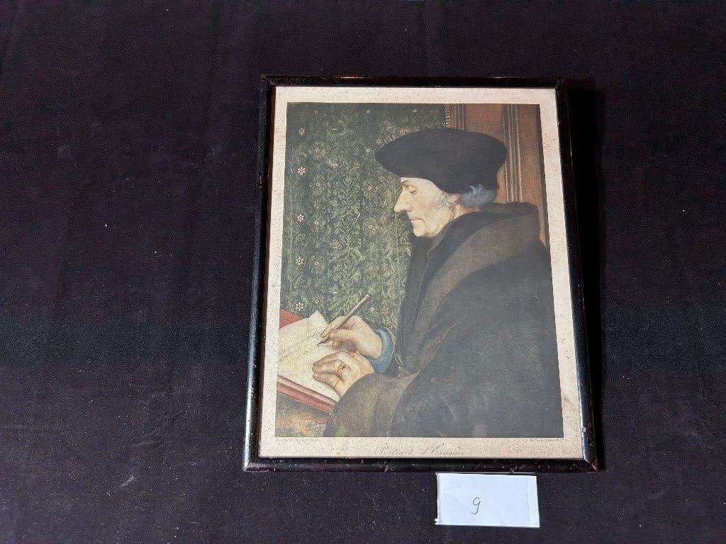Antieke Print Portret Erasmus van Rotterdam Hans Holbein, Antiek en Kunst, Ophalen, Ingelijst, 1950 - 1999, Portret
