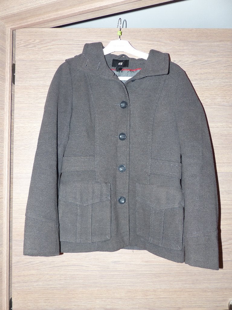 H&M grijs stoffen manteltje - maat 38, Maat 38/40 (M), Ophalen of Verzenden, Zo goed als nieuw, Grijs