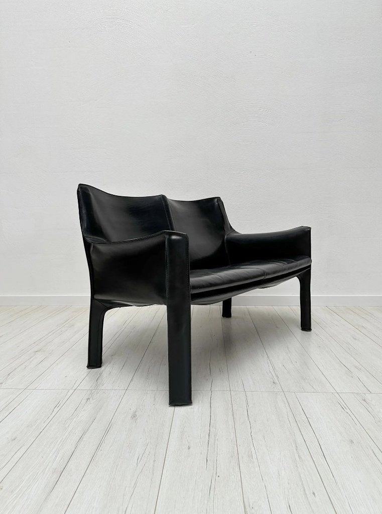 Mario Bellini CAB 414 2-zits bank zwart leer Cassina vintage, Ophalen, Gebruikt, Minder dan 75 cm, Vintage Mid-Century Design