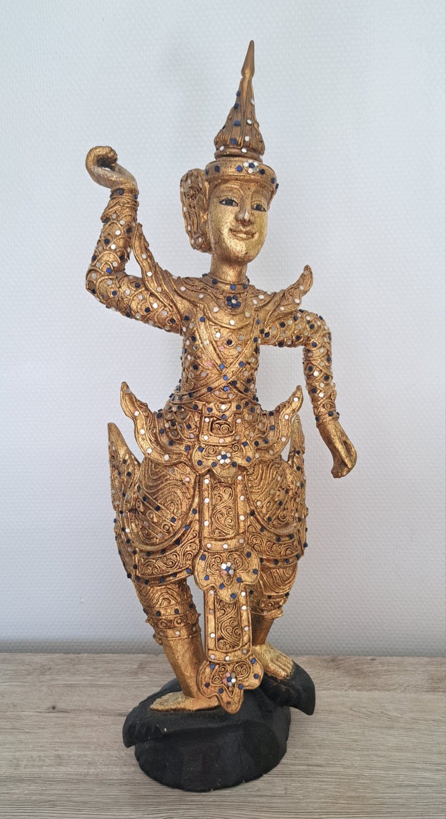 Bouddha danseur birman bois sculpté dorure feuille d'or, Enlèvement ou Envoi