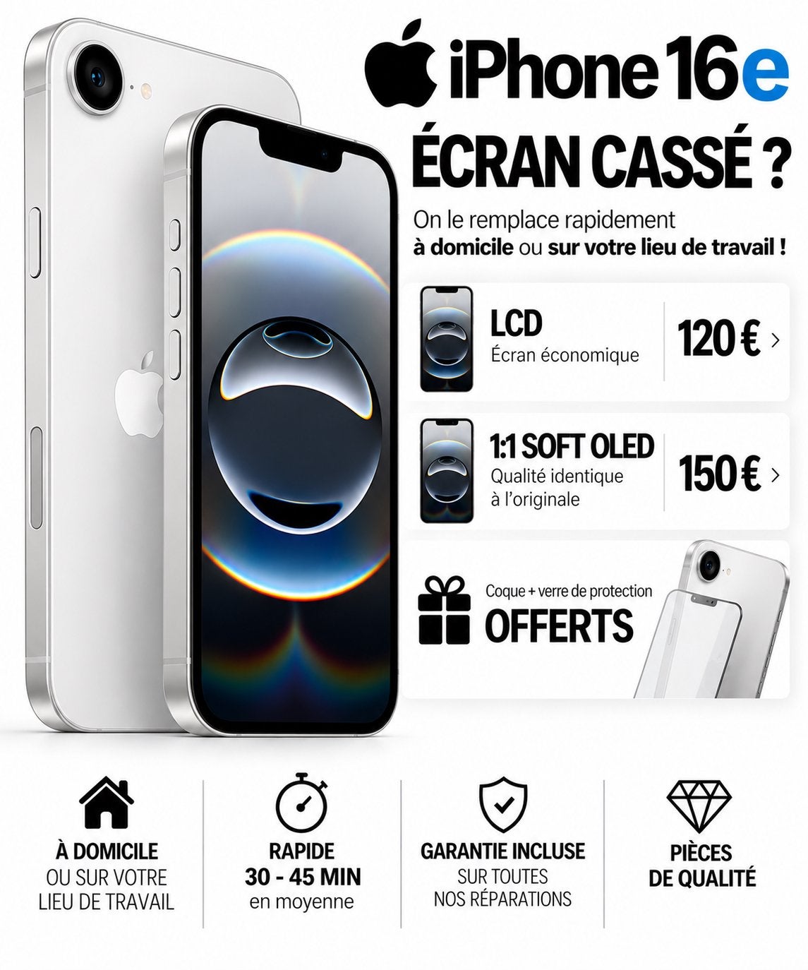 📱RÉPARATION ÉCRAN iPHONE 16e– BRUXELLES 0466273471 ✅, Enlèvement, Comme neuf, Noir, IPhone 6