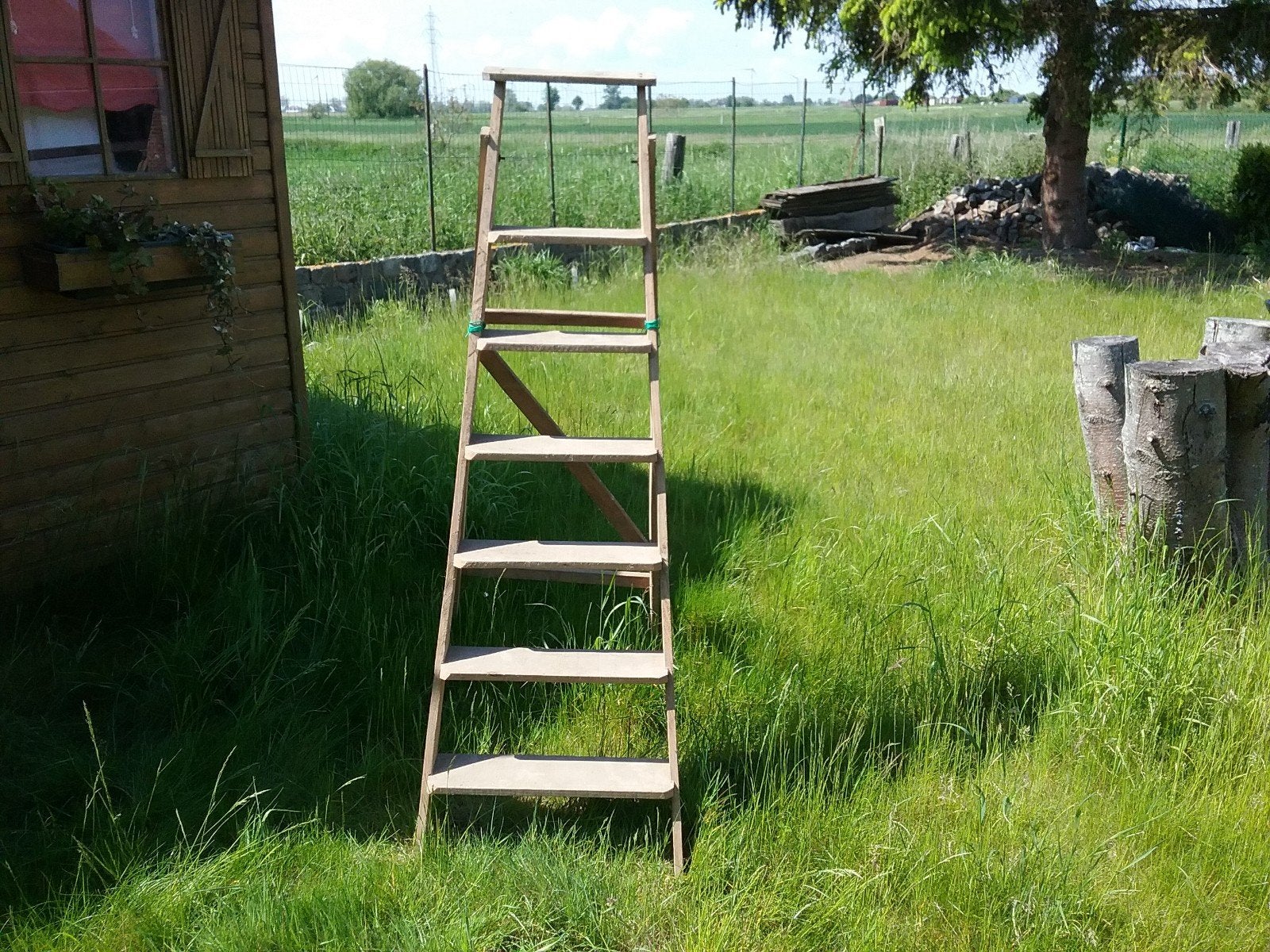 Vintage ladder/trapladder 6 treden H 1.50m zie beschrijving, Ophalen, Gebruikt, Ladder, Opvouwbaar of Inschuifbaar