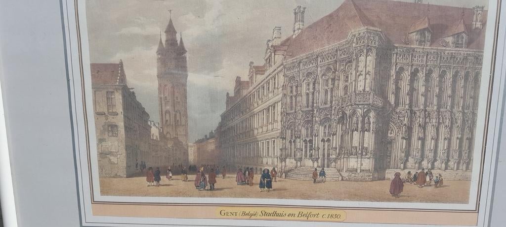 Kader met afbeelding Gents stadhuis en Belfort in 1830, Ophalen