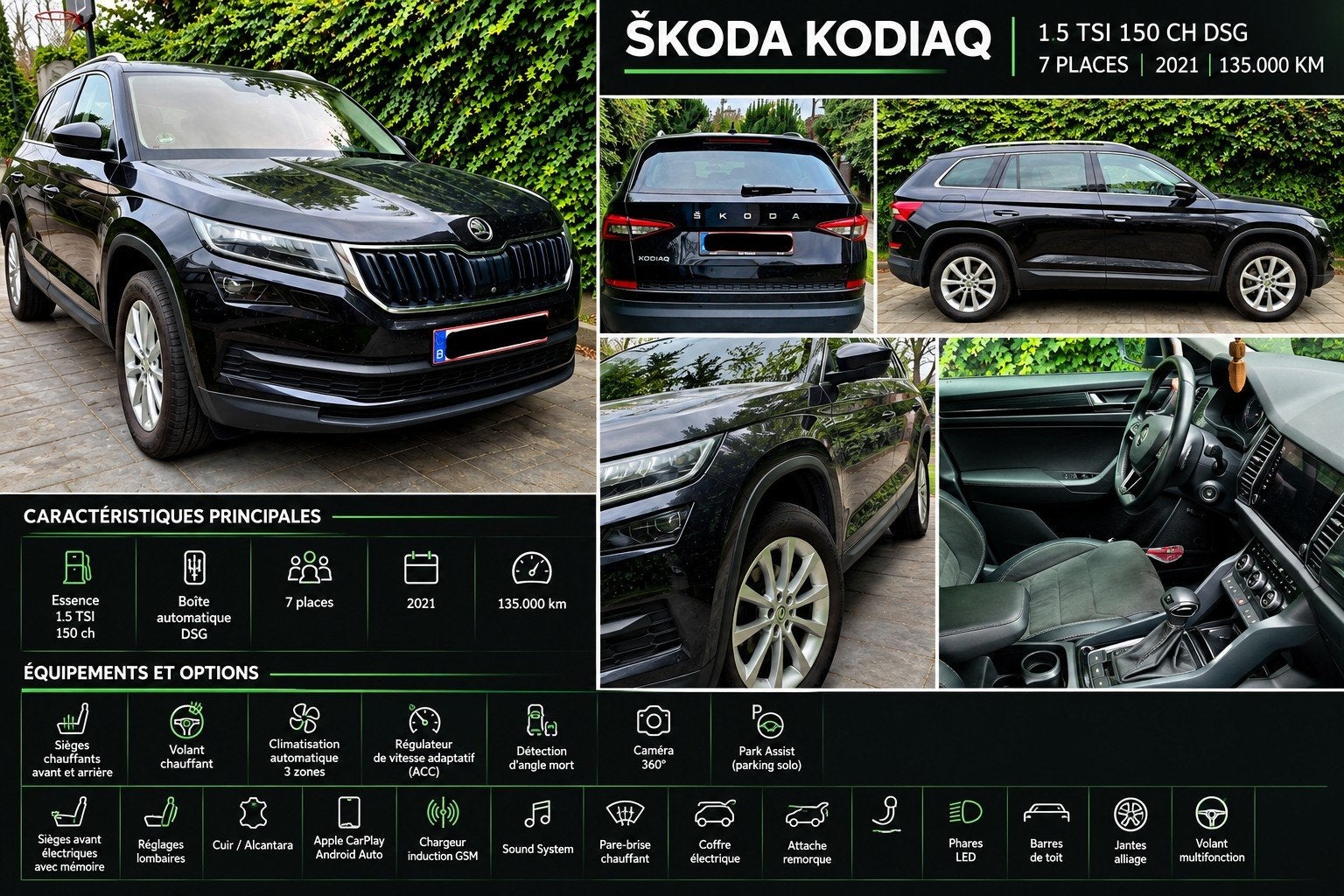 Skoda kodiaq 7 places 1.5 tsi 2021, Autos, Achat, 7 places, Alcantara, Noir
