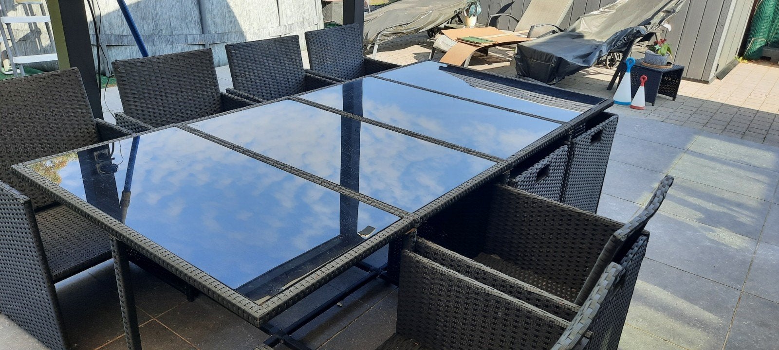 tuintafel, zwart, rotan, Tuin en Terras, Ophalen, Gebruikt, Eettafel, Rotan