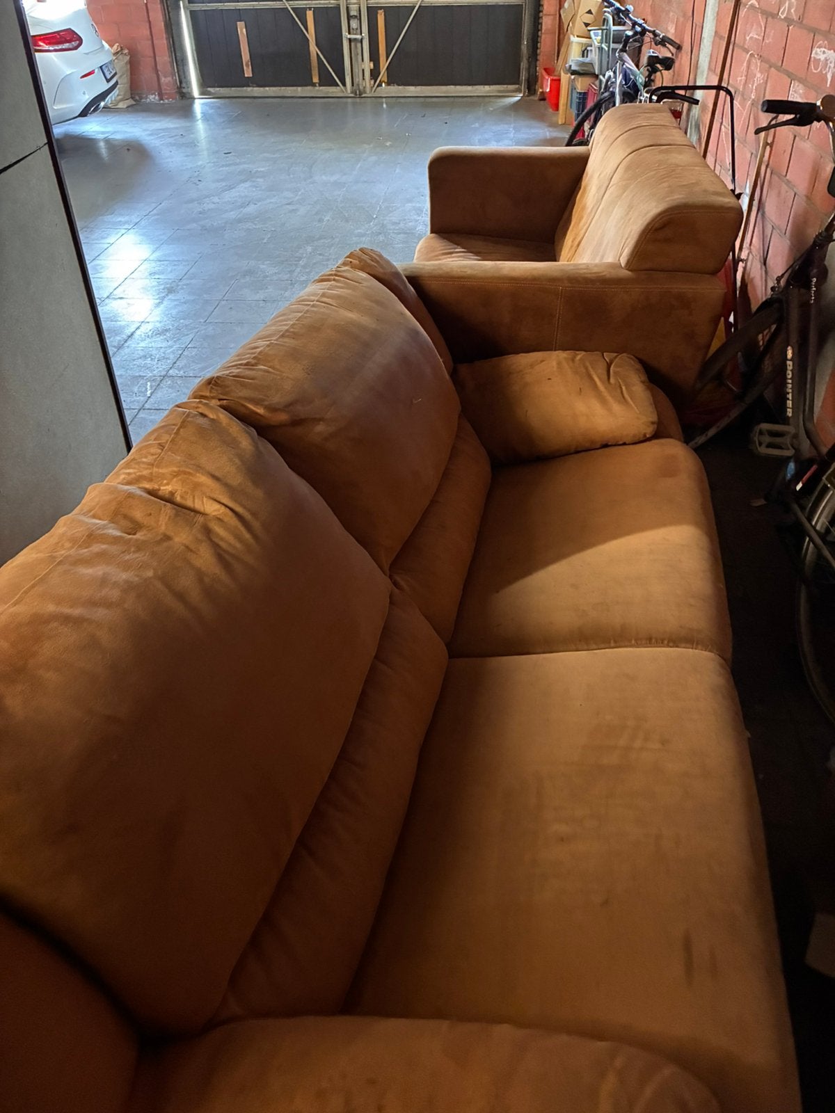 2+3 zits suede bank, Huis en Inrichting, Ophalen, Gebruikt, Leer