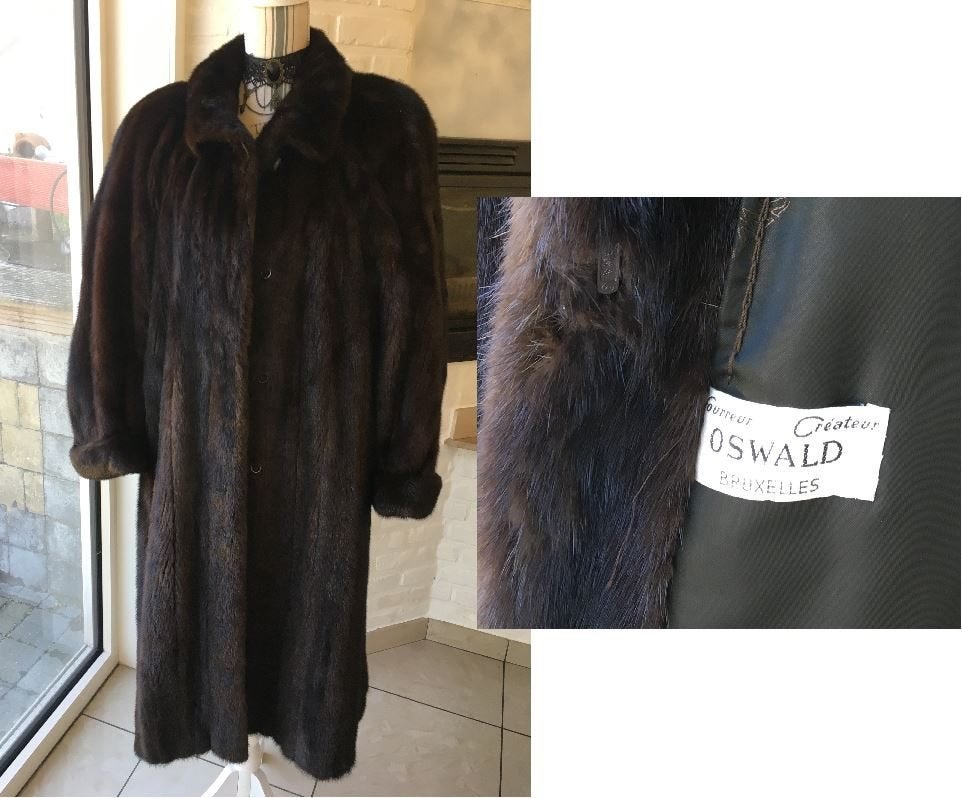 Luxe echte nerts mantel – maat 38-40 – Oswald Bruxelles, Vêtements | Femmes, Enlèvement, Comme neuf, Taille 38/40 (M), Brun