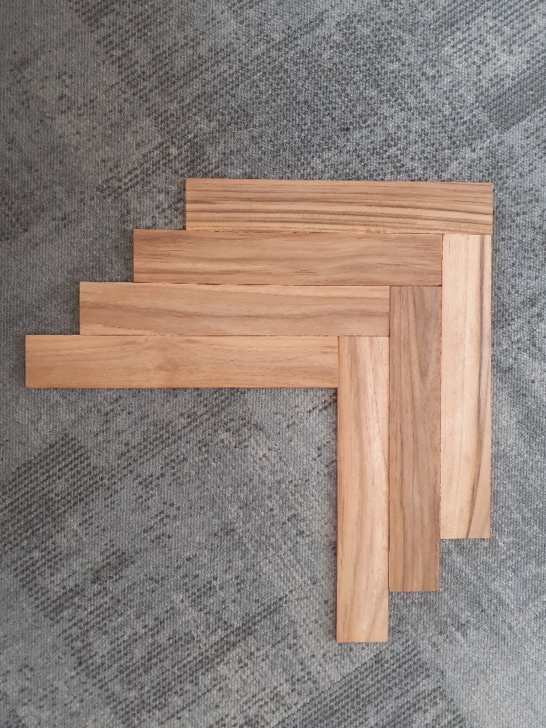 Lattes en teck 6x70 mm - 7 longueurs - 32,50 €/m2, Bois dur, Neuf, Moins de 180 cm, Enlèvement ou Envoi
