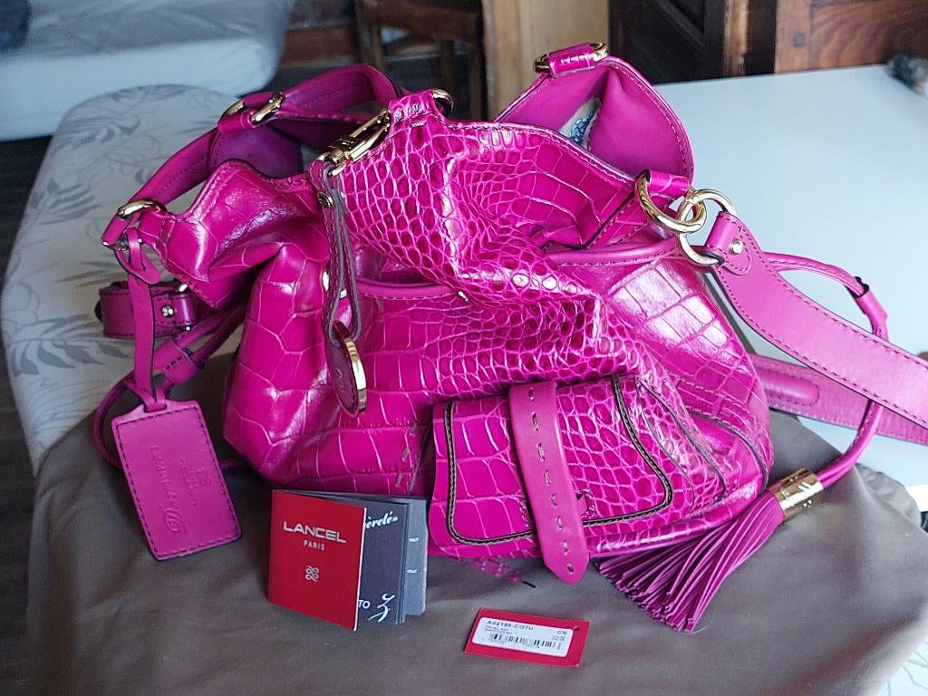 Sac Lancel "Premier Flirt" en cuir vachette façon croco, Enlèvement ou Envoi, Comme neuf, Autres couleurs, Sac à bandoulière