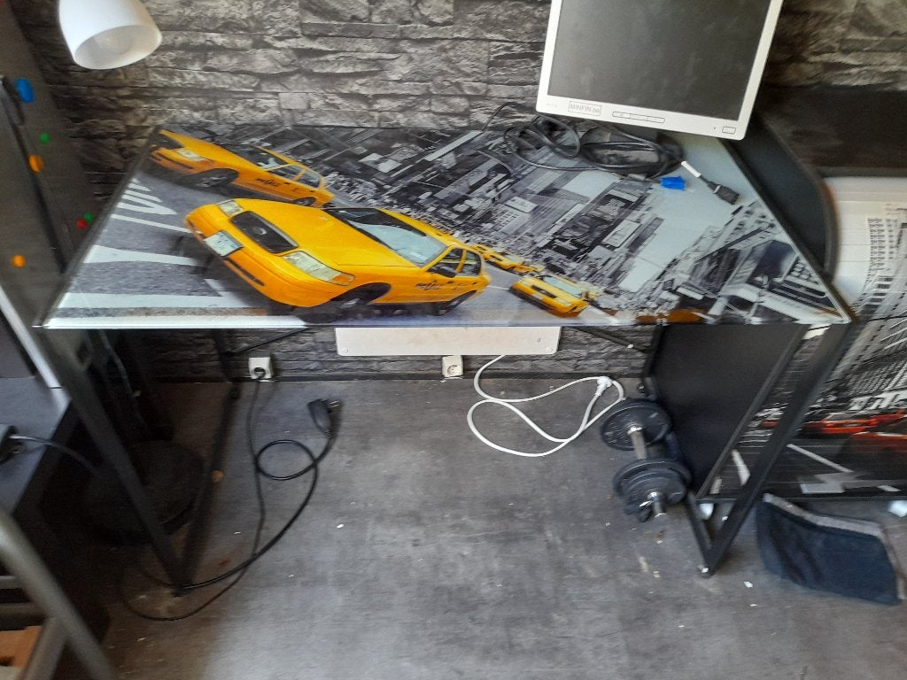 Bureau en verre New York taxis jaunes, Avec roues, Bureau d'écolier, 115 cm, Comme neuf