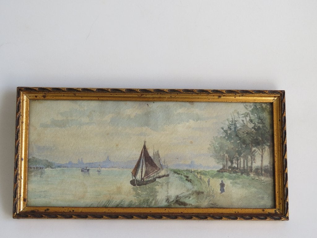 Aquarel rivierbocht , begin 20ste eeuw, Antiquités & Art, Art | Peinture | Classique, Enlèvement ou Envoi, Signé, Aquarelle