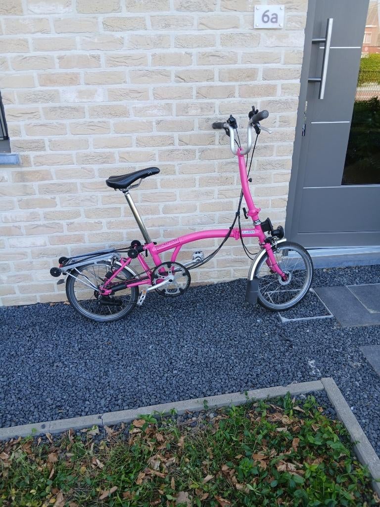 Vouwfiets BROMPTON - H6 - Roze kader, Fietsen en Brommers, Ophalen, Gebruikt, Brompton, Velgrem