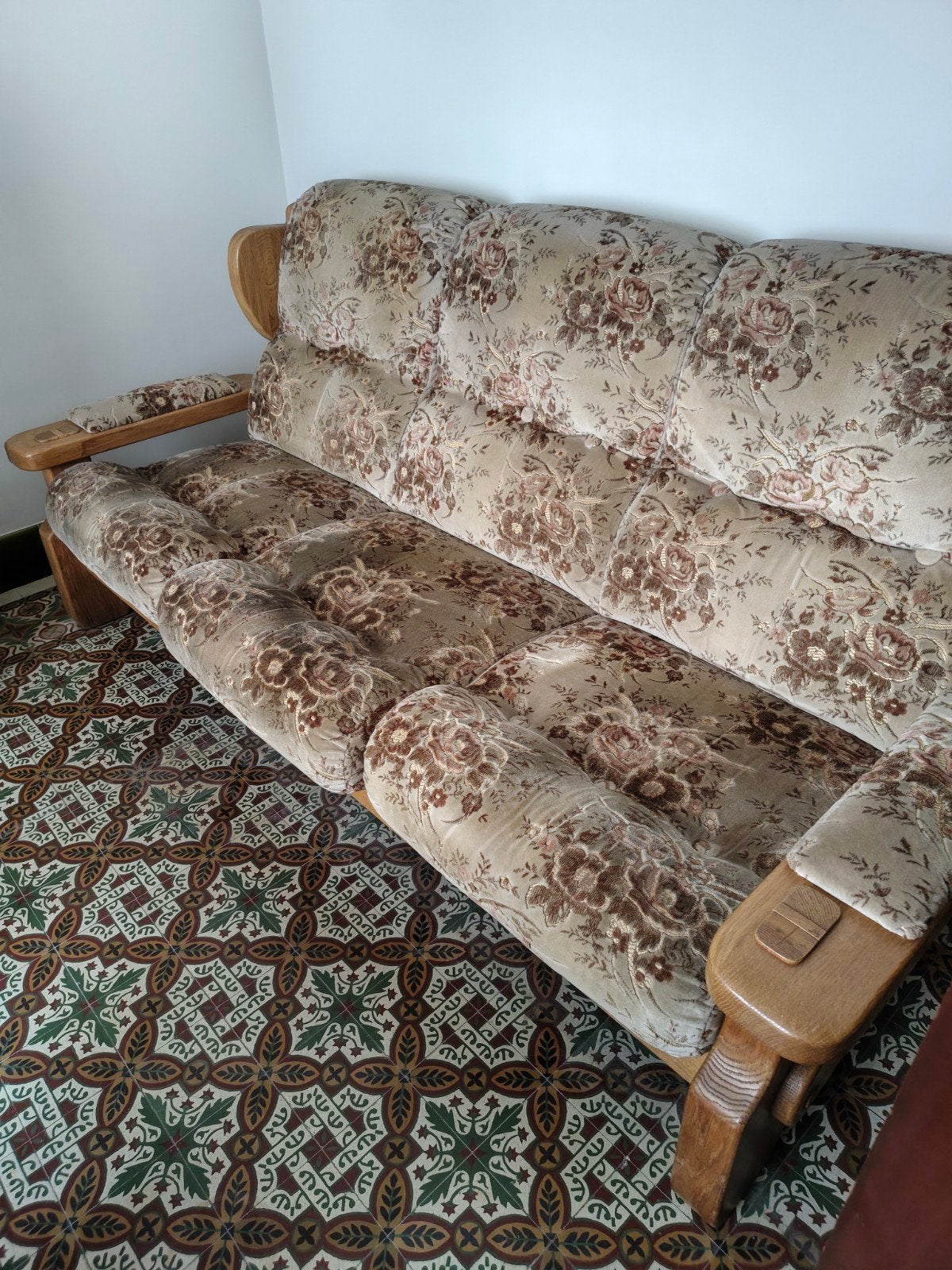 Sofa 3 personen in hout en textiel, Ophalen, Gebruikt, Hout