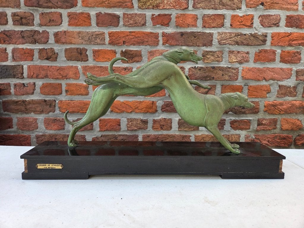 Art Deco beeld “Course de Lévriers” – windhonden  Rochard, Antiek en Kunst, Ophalen
