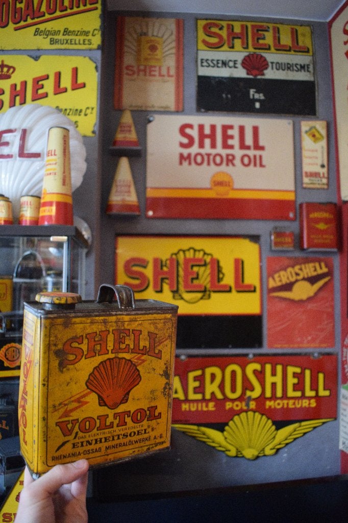 rare bidon huile shell voltol 1930, Enlèvement ou Envoi, Utilisé, Panneau publicitaire