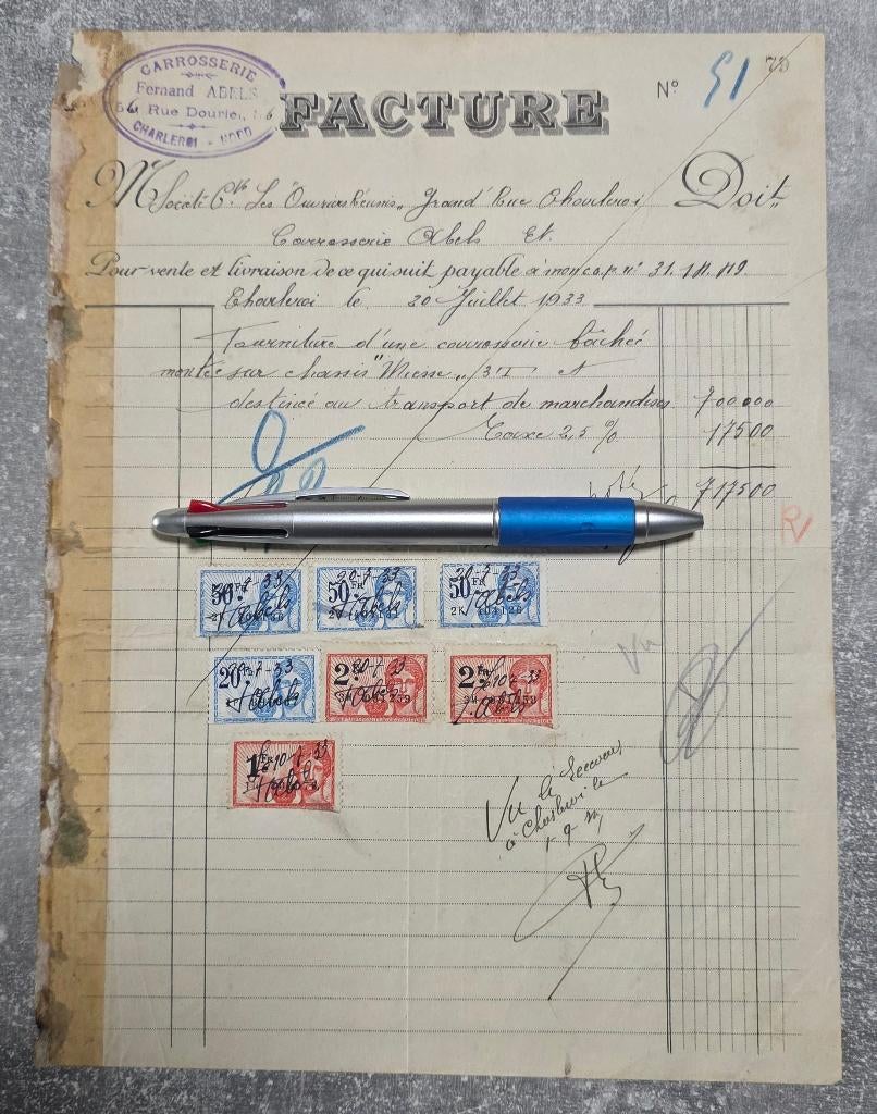 1933+Camion de Bières+Miesse+Brasserie OR+Facture, Collections, Marques de bière, Enlèvement, Utilisé, Panneau, Plaque ou Plaquette publicitaire