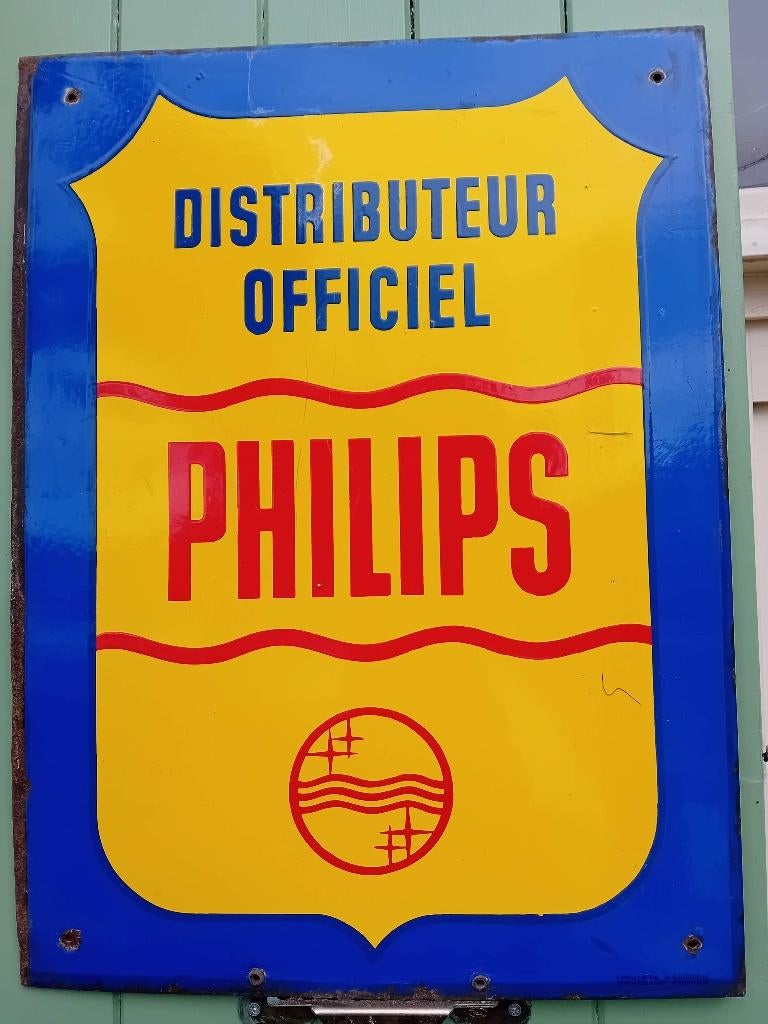 panneau d'affichage vintage en émail double face Philips, Collections, Marques & Objets publicitaires, Enlèvement ou Envoi, Comme neuf