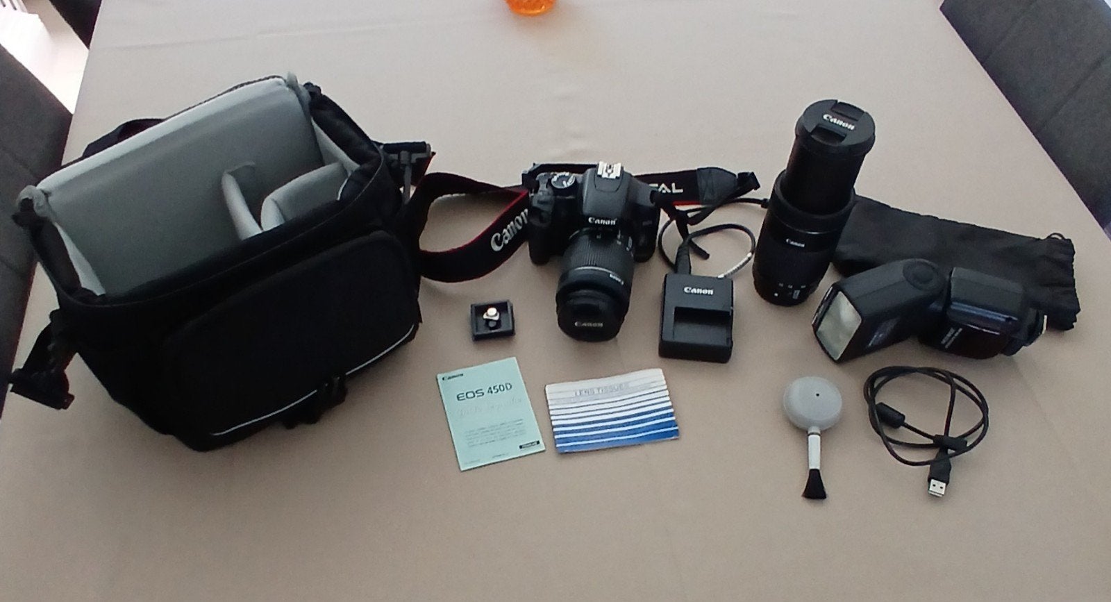 Appareil CANON 450D + nombreux accessoires, Audio, Tv en Foto, Fotocamera's Digitaal, Ophalen, Accu, Canon