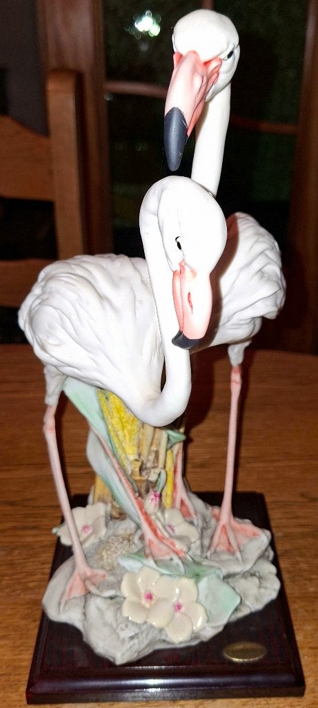 Vintage G. Armani – Twee Flamingo's op Houten Sokkel, Antiquités & Art, Enlèvement