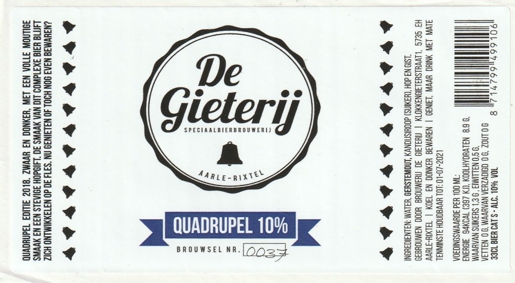 bieretiket Nederland De Gieterij : Quadrupel, Verzamelen, Biermerken, Verzenden, Nieuw, Overige typen, Overige merken
