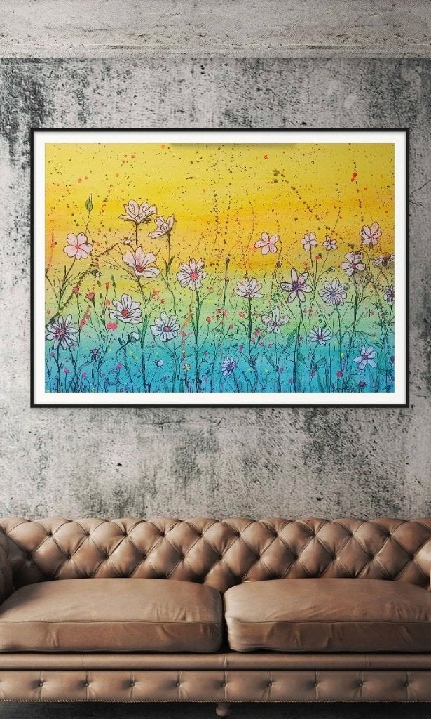 Bloemen schilderij, Antiek en Kunst, Ophalen, Acrylverf, Overige materialen, Gelakt/vernis