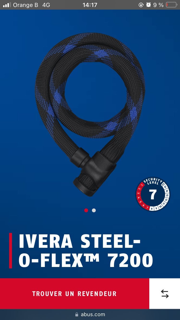 Cadenas câble antivol ABUS Ivera Steel-O-Flex7200, Vélos & Vélomoteurs, Accessoires vélo | Cadenas de vélo, Enlèvement, Utilisé