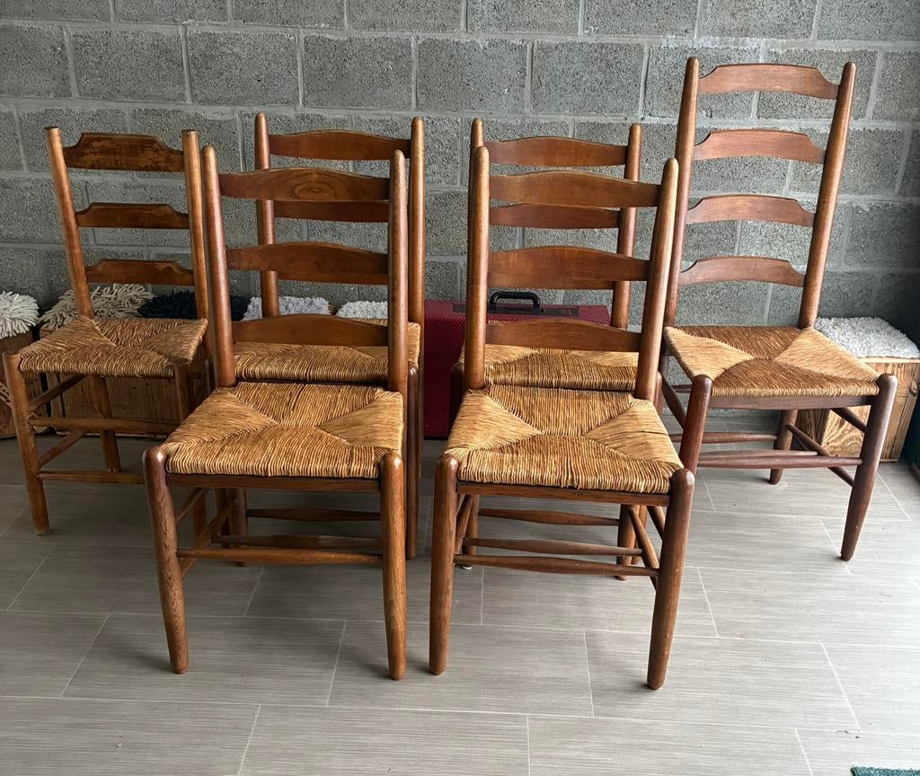 6 Eiken stoelen met rieten zitting, Ophalen, Zo goed als nieuw